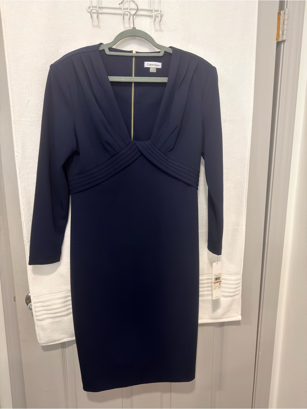 Calvin Klein Dark Navy V-Neck Long Sleeve Sheath Dress